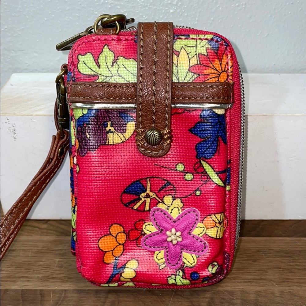 Sakroots Floral Wristlet Crossbody Wallet Zip Around Card Strap Organizer Travel